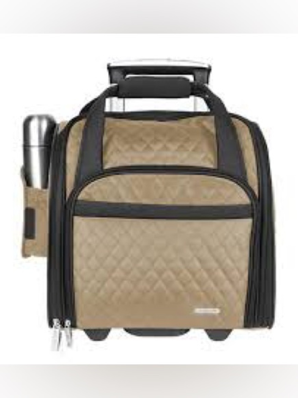 Wheeled Under Seat Carry-On Bag w/ Backup Tote Khaki Quilted Microfiber